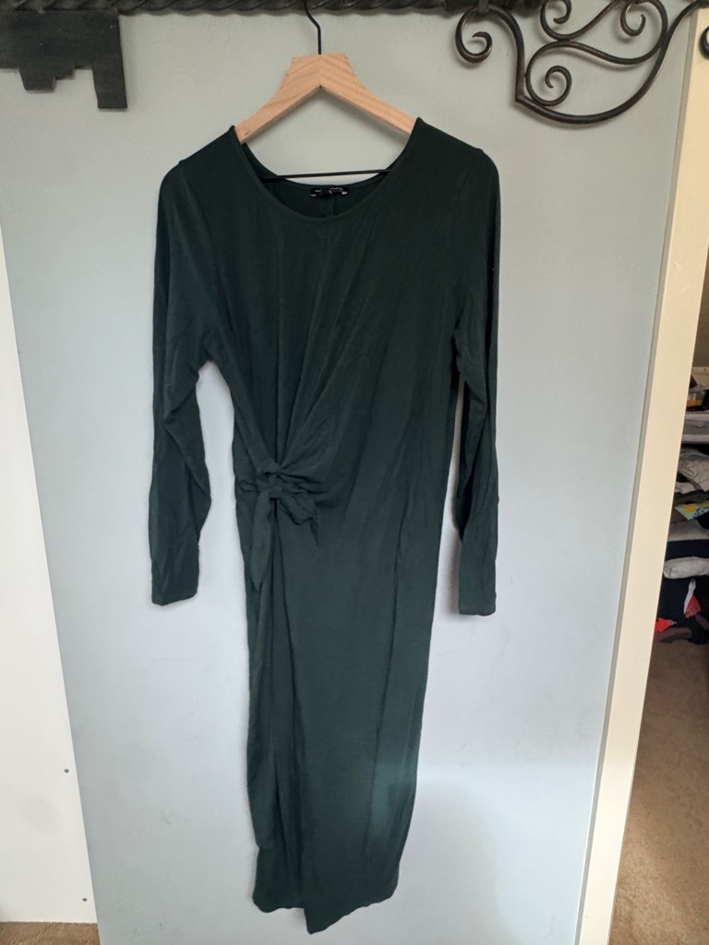 Universal Standard Long Sleeve Knot-Front Maxi Dress in Dark Green